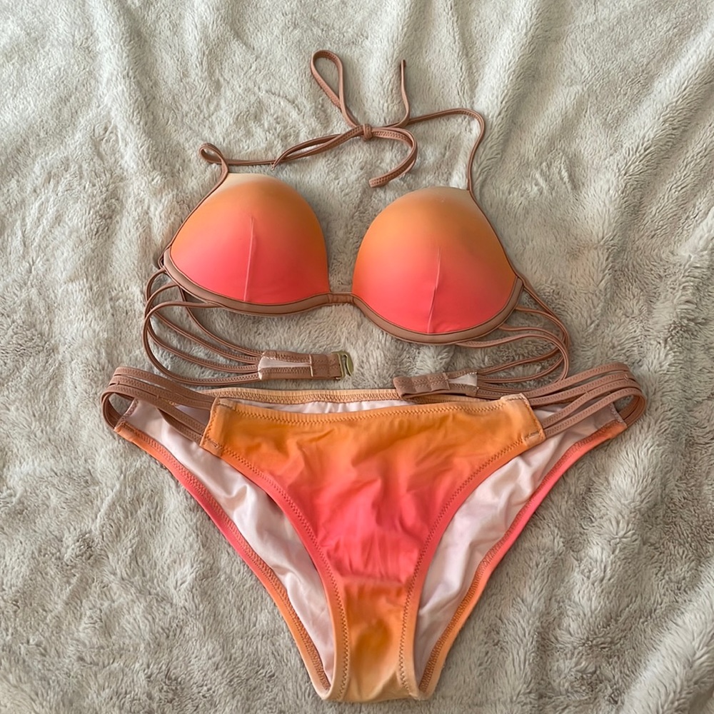 Women’s sunset colored bikini set.